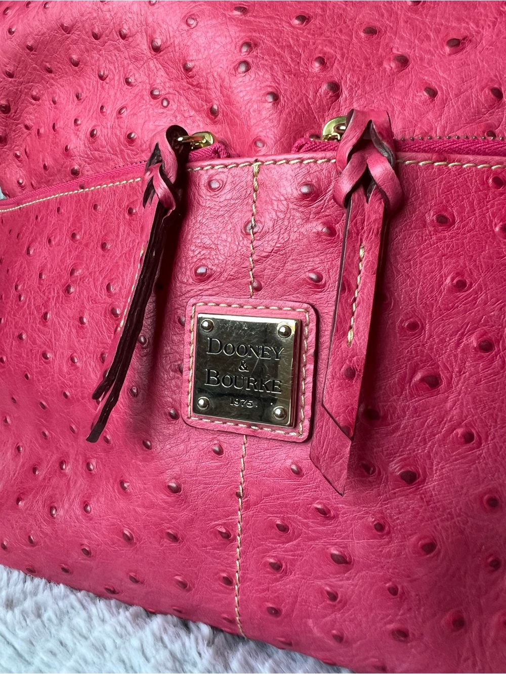 Dooney & Bourke Ostrich Pocket Sac / Hobo Shoulder Bag in a bright pink